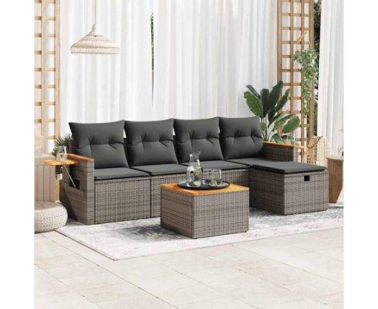 vidaXL 6-cz. zestaw mebli ogrodowych z poduszkami, szary, polirattan Dārza mēbeļu komplekti