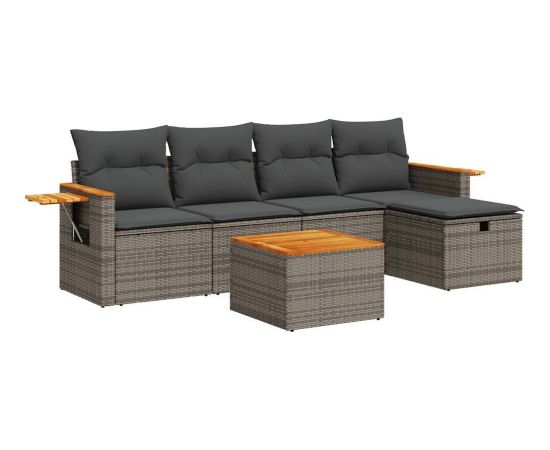 vidaXL 6-cz. zestaw mebli ogrodowych z poduszkami, szary, polirattan Dārza mēbeļu komplekti