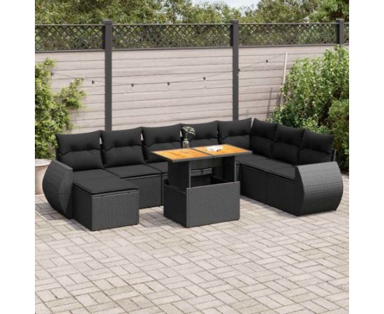 vidaXL 9-cz. zestaw wypoczynkowy do ogrodu, z poduszkami, czarny Dārza mēbeļu komplekti
