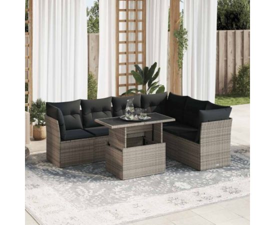 vidaXL 7-cz. zestaw wypoczynkowy do ogrodu, z poduszkami, szary Dārza mēbeļu komplekti