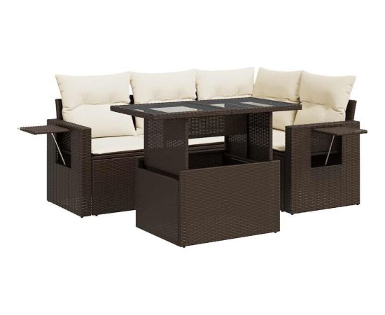 vidaXL 5-cz. zestaw mebli ogrodowych z poduszkami, brązowy, polirattan Dārza mēbeļu komplekti