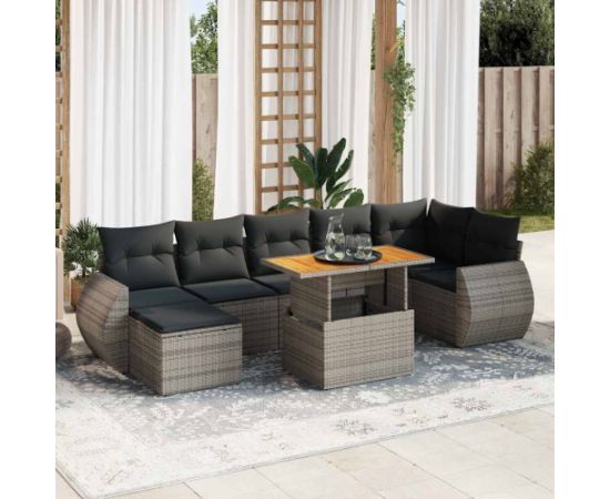 vidaXL 8-cz. zestaw mebli ogrodowych z poduszkami, szary, polirattan Dārza mēbeļu komplekti