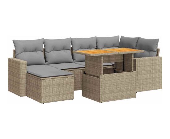 vidaXL 7-cz. zestaw wypoczynkowy do ogrodu, z poduszkami, beżowy Dārza mēbeļu komplekti