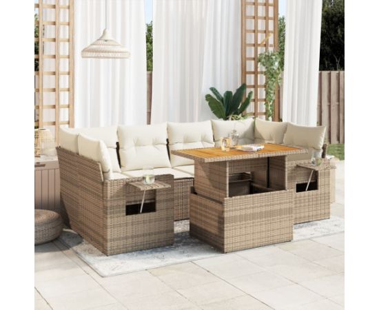 vidaXL vidaXL 7-cz. zestaw wypoczynkowy do ogrodu, z poduszkami, beżowy Dārza mēbeļu komplekti