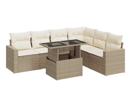 vidaXL vidaXL 7-cz. zestaw wypoczynkowy do ogrodu, z poduszkami, beżowy Dārza mēbeļu komplekti