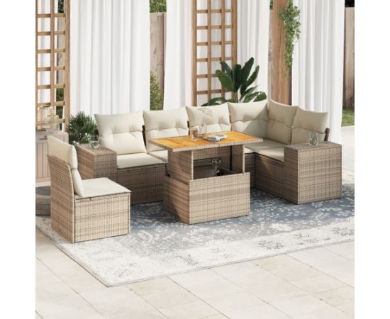 vidaXL vidaXL 7-cz. zestaw wypoczynkowy do ogrodu, z poduszkami, beżowy Dārza mēbeļu komplekti