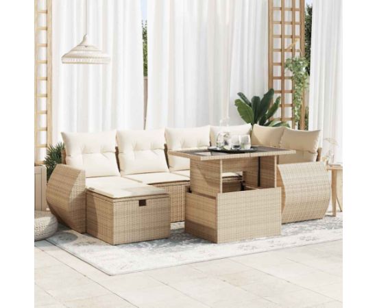 vidaXL vidaXL 7-cz. zestaw wypoczynkowy do ogrodu, z poduszkami, beżowy Dārza mēbeļu komplekti