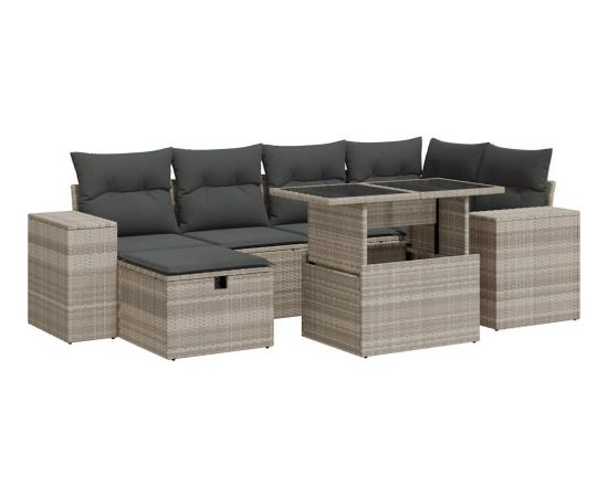 vidaXL 8-cz. zestaw mebli ogrodowych, poduszki, jasnoszary polirattan Dārza mēbeļu komplekti