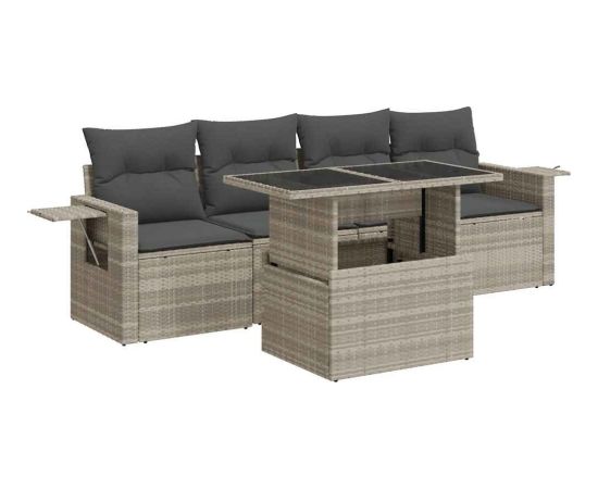 vidaXL 5-cz. zestaw mebli do ogrodu, poduszki, jasnoszary rattan PE Dārza mēbeļu komplekti