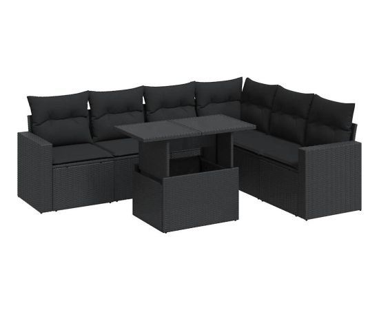 vidaXL 7-cz. zestaw wypoczynkowy do ogrodu, z poduszkami, czarny Dārza mēbeļu komplekti