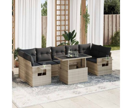 vidaXL 8-cz. zestaw mebli ogrodowych, poduszki, jasnoszary polirattan Dārza mēbeļu komplekti