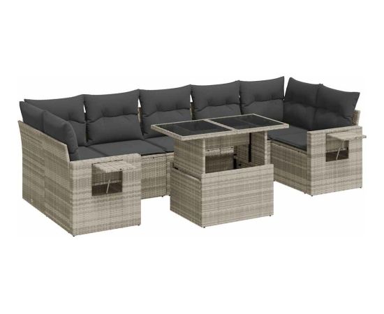 vidaXL 8-cz. zestaw mebli ogrodowych, poduszki, jasnoszary polirattan Dārza mēbeļu komplekti