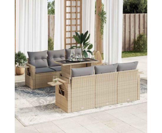 vidaXL 7-cz. zestaw wypoczynkowy do ogrodu, z poduszkami, beżowy Dārza mēbeļu komplekti