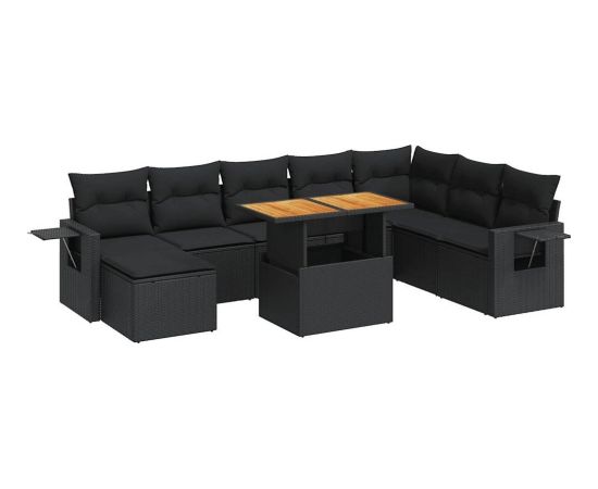 vidaXL 9-cz. zestaw wypoczynkowy do ogrodu, z poduszkami, czarny Dārza mēbeļu komplekti