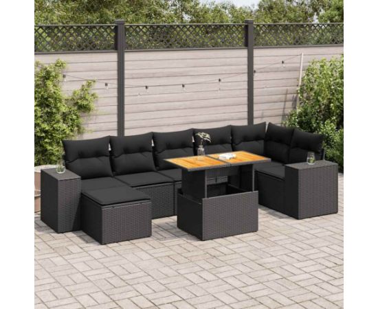vidaXL 8-cz. zestaw wypoczynkowy do ogrodu, z poduszkami, czarny Dārza mēbeļu komplekti
