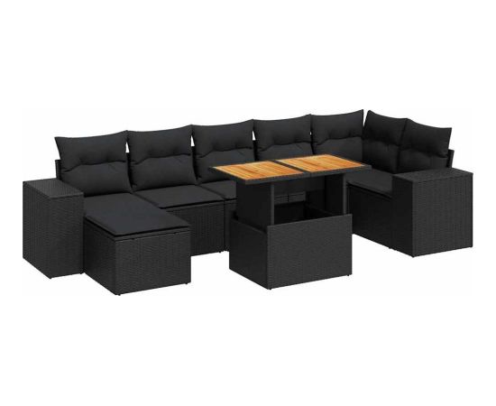 vidaXL 8-cz. zestaw wypoczynkowy do ogrodu, z poduszkami, czarny Dārza mēbeļu komplekti