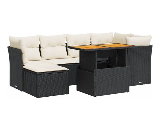 vidaXL 7-cz. zestaw wypoczynkowy do ogrodu, z poduszkami, czarny Dārza mēbeļu komplekti