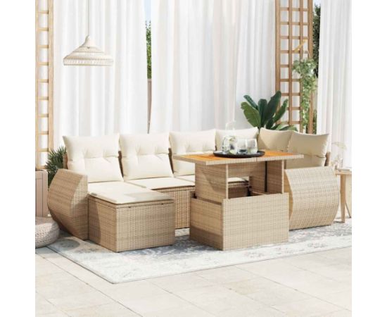 vidaXL 7-cz. zestaw wypoczynkowy do ogrodu, z poduszkami, beżowy Dārza mēbeļu komplekti