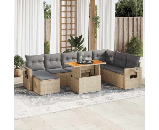 vidaXL 9-cz. zestaw mebli ogrodowych z poduszkami, beżowy, polirattan Dārza mēbeļu komplekti