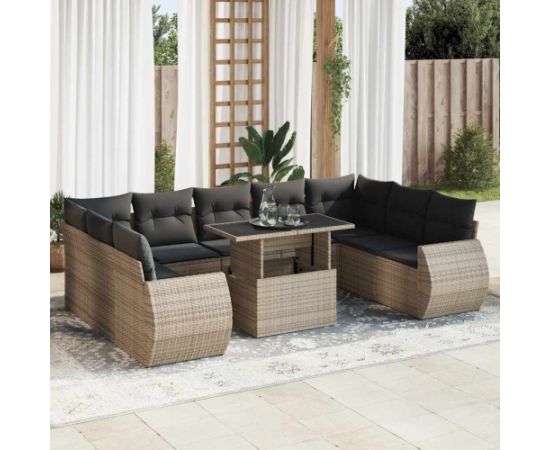 vidaXL vidaXL 10-cz. zestaw wypoczynkowy do ogrodu, z poduszkami, szary Dārza mēbeļu komplekti