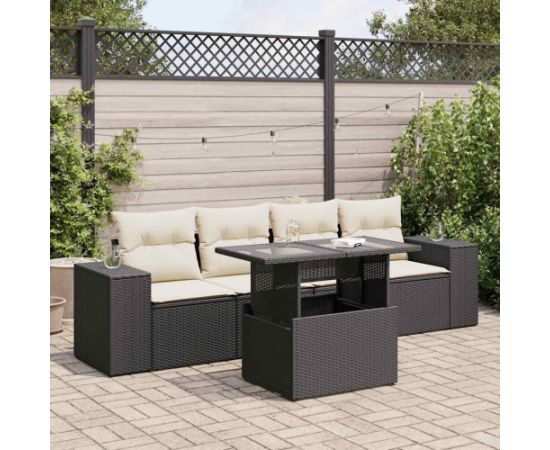 vidaXL vidaXL 5-cz. zestaw wypoczynkowy do ogrodu, poduszki, czarny rattan PE Dārza mēbeļu komplekti