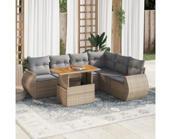 vidaXL vidaXL 7-cz. zestaw wypoczynkowy do ogrodu, z poduszkami, beżowy Dārza mēbeļu komplekti