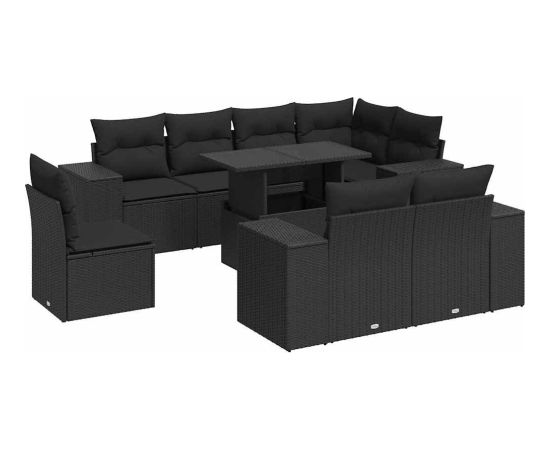 vidaXL vidaXL 9-cz. zestaw wypoczynkowy do ogrodu, z poduszkami, czarny Dārza mēbeļu komplekti