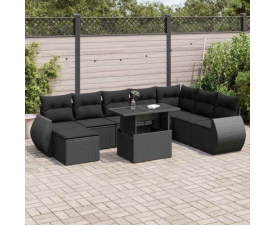 vidaXL vidaXL 9-cz. zestaw wypoczynkowy do ogrodu, z poduszkami, czarny Dārza mēbeļu komplekti