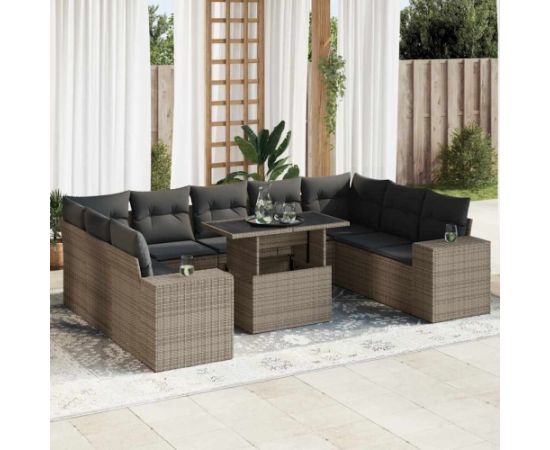 vidaXL vidaXL 10-cz. zestaw wypoczynkowy do ogrodu, z poduszkami, szary Dārza mēbeļu komplekti