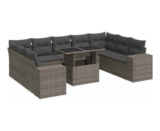 vidaXL vidaXL 10-cz. zestaw wypoczynkowy do ogrodu, z poduszkami, szary Dārza mēbeļu komplekti