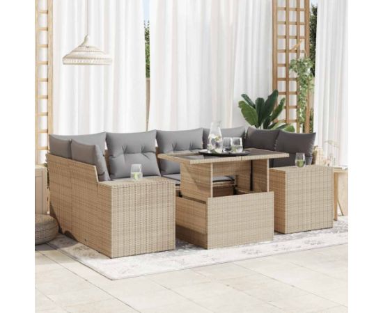 vidaXL vidaXL 7-cz. zestaw wypoczynkowy do ogrodu, z poduszkami, beżowy Dārza mēbeļu komplekti