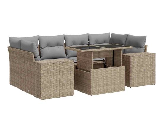 vidaXL vidaXL 7-cz. zestaw wypoczynkowy do ogrodu, z poduszkami, beżowy Dārza mēbeļu komplekti