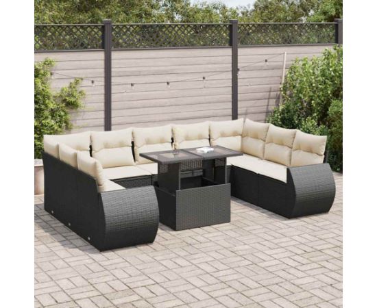 vidaXL vidaXL 10-cz. zestaw wypoczynkowy do ogrodu, z poduszkami, czarny Dārza mēbeļu komplekti