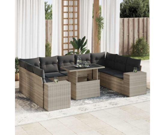 vidaXL vidaXL 10-cz. zestaw wypoczynkowy do ogrodu, z poduszkami, jasnoszary Dārza mēbeļu komplekti