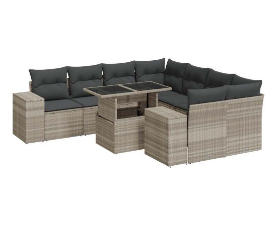 vidaXL vidaXL 9-cz. zestaw mebli ogrodowych, poduszki, jasnoszary polirattan Dārza mēbeļu komplekti