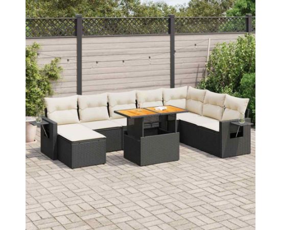 vidaXL vidaXL 9-cz. zestaw wypoczynkowy do ogrodu, z poduszkami, czarny Dārza mēbeļu komplekti