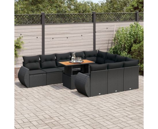 vidaXL vidaXL 11-cz. zestaw wypoczynkowy do ogrodu, poduszki czarny rattan PE Dārza mēbeļu komplekti
