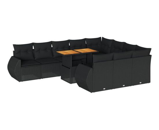 vidaXL vidaXL 11-cz. zestaw wypoczynkowy do ogrodu, poduszki czarny rattan PE Dārza mēbeļu komplekti