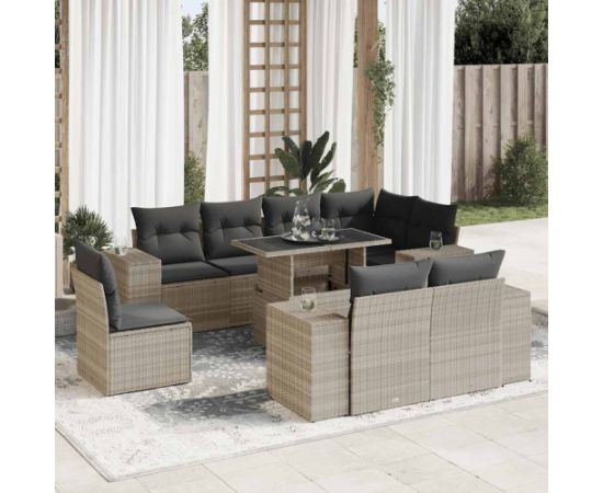 vidaXL vidaXL 9-cz. zestaw mebli ogrodowych, poduszki, jasnoszary polirattan Dārza mēbeļu komplekti