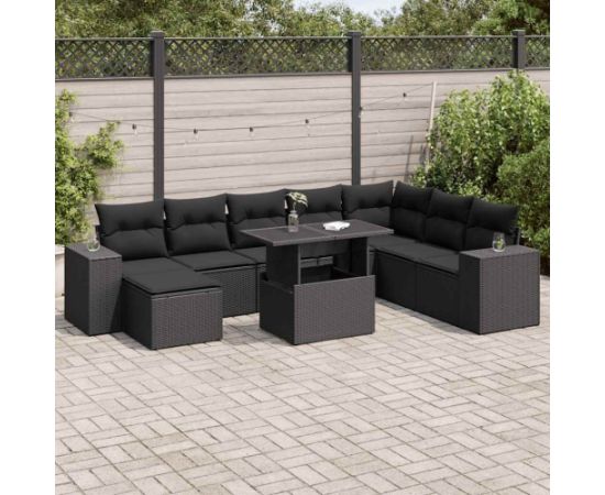 vidaXL vidaXL 9-cz. zestaw wypoczynkowy do ogrodu, z poduszkami, czarny Dārza mēbeļu komplekti