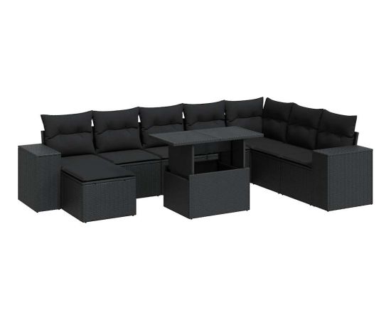 vidaXL vidaXL 9-cz. zestaw wypoczynkowy do ogrodu, z poduszkami, czarny Dārza mēbeļu komplekti