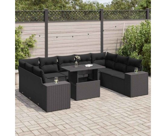 vidaXL 10-cz. zestaw wypoczynkowy do ogrodu, z poduszkami, czarny Dārza mēbeļu komplekti