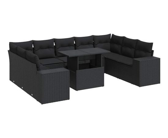 vidaXL 10-cz. zestaw wypoczynkowy do ogrodu, z poduszkami, czarny Dārza mēbeļu komplekti