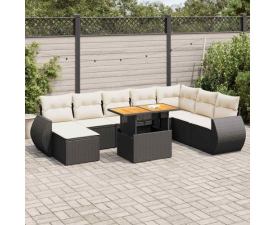 vidaXL vidaXL 9-cz. zestaw wypoczynkowy do ogrodu, z poduszkami, czarny Dārza mēbeļu komplekti