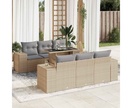 vidaXL vidaXL 7-cz. zestaw wypoczynkowy do ogrodu, z poduszkami, beżowy Dārza mēbeļu komplekti