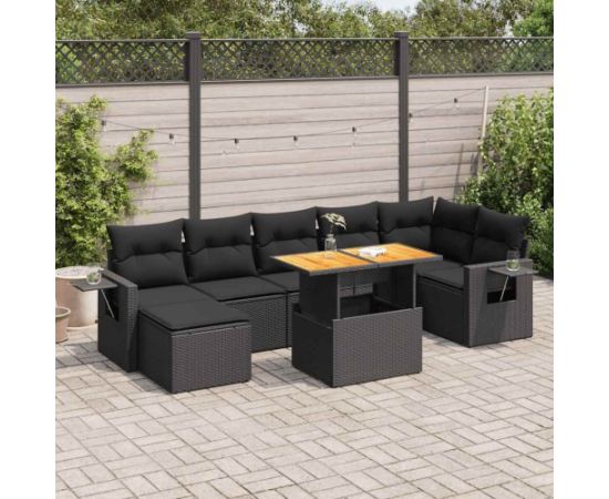 vidaXL vidaXL 8-cz. zestaw wypoczynkowy do ogrodu, z poduszkami, czarny Dārza mēbeļu komplekti