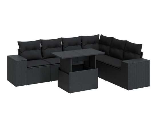 vidaXL vidaXL 7-cz. zestaw wypoczynkowy do ogrodu, z poduszkami, czarny Dārza mēbeļu komplekti