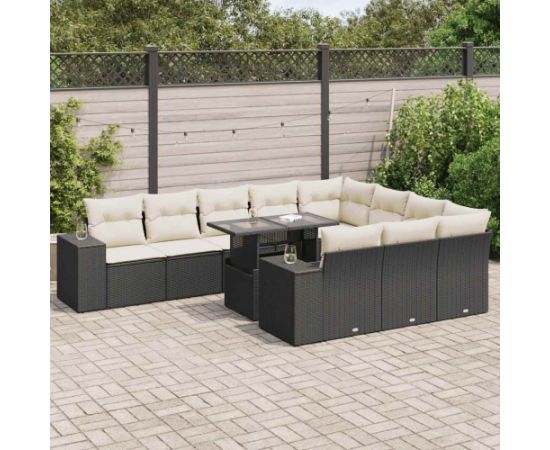 vidaXL vidaXL 11-cz. zestaw wypoczynkowy do ogrodu, poduszki czarny rattan PE Dārza mēbeļu komplekti