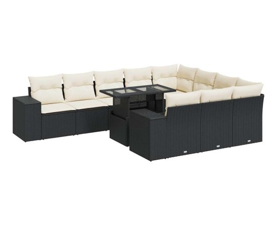 vidaXL vidaXL 11-cz. zestaw wypoczynkowy do ogrodu, poduszki czarny rattan PE Dārza mēbeļu komplekti