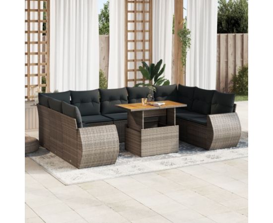 vidaXL vidaXL 10-cz. zestaw wypoczynkowy do ogrodu, z poduszkami, szary Dārza mēbeļu komplekti